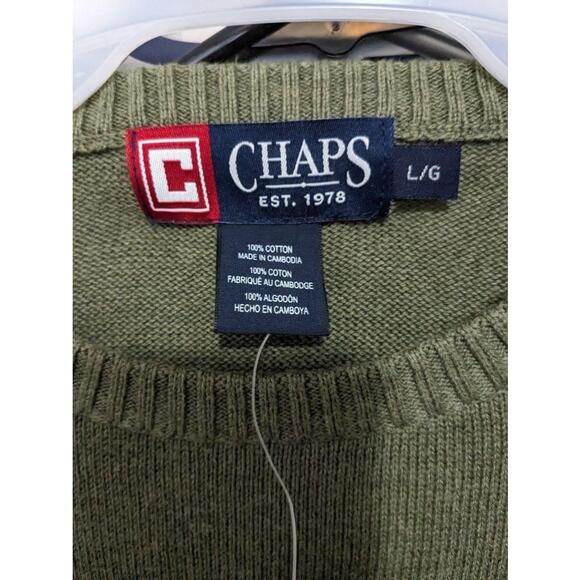 Chaps : Men's Green Crewneck Sweater - Size L -NWT - Picture 3 of 5